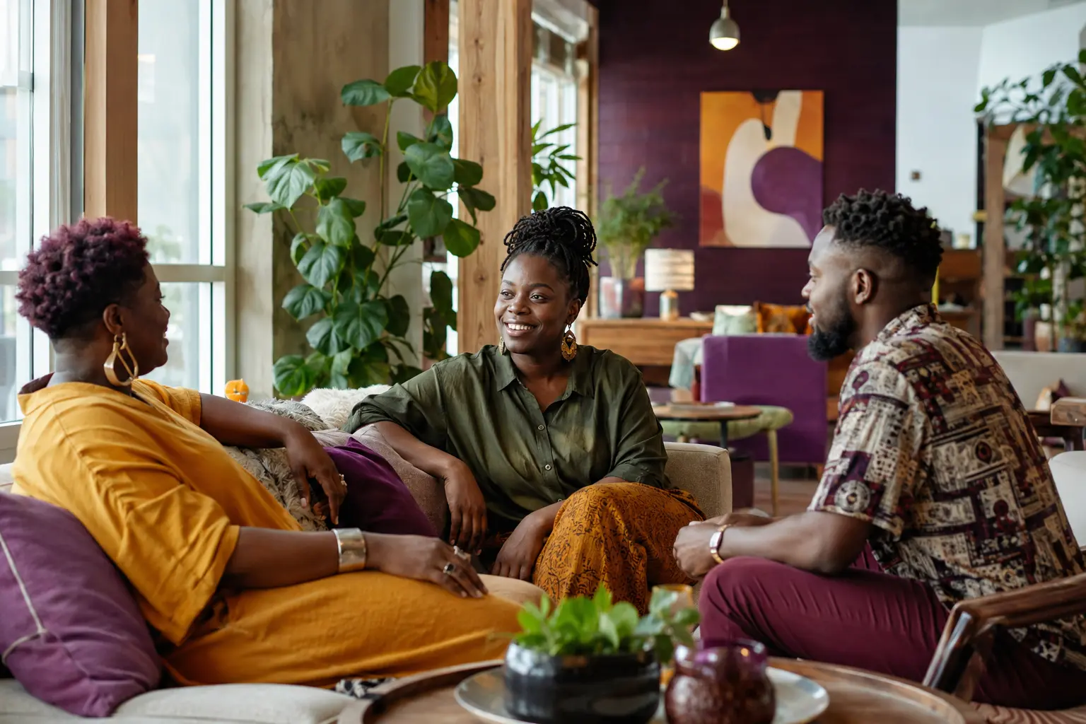 People sharing a warm, affirming wellness conversation